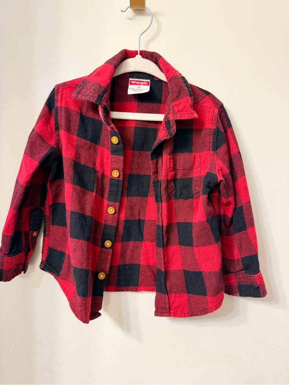 Wrangler Red and Black Plaid Button-Down Kids Shirt